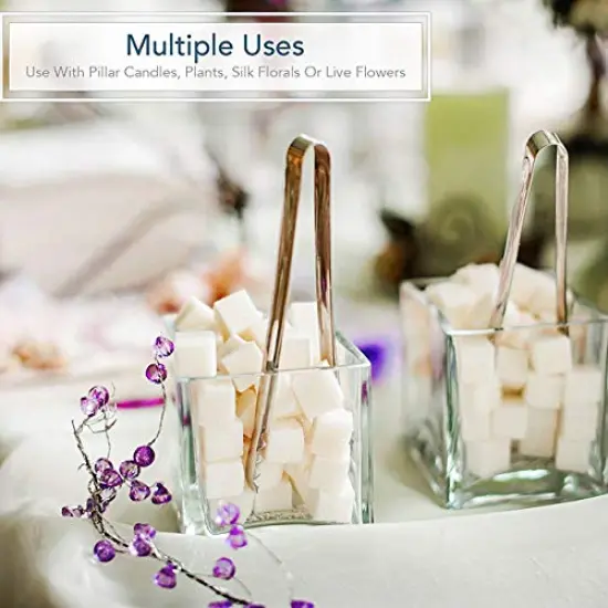 2 Pieces Square Glass Vase Clear Flower Decorative Centerpiece for Home or Wedding, Candle Holder, 5 x 5, {4}