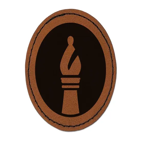 Chess Piece White Bishop Round Iron-On Engraved Faux Leather Patch Applique - 2.5" Brown {1}