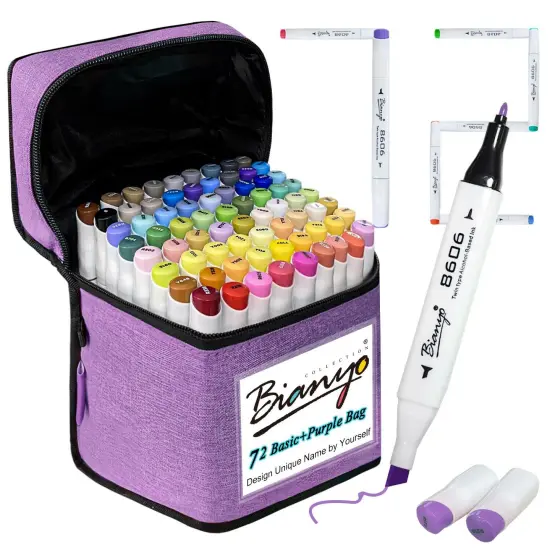 72 Classic Dual-Tip Sketch Markers Set with Carrying Bag (4 Colors) Purple {2}