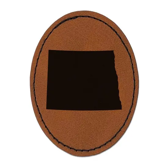 North Dakota State Silhouette Round Iron-On Engraved Faux Leather Patch Applique - 2.5" Brown {1}
