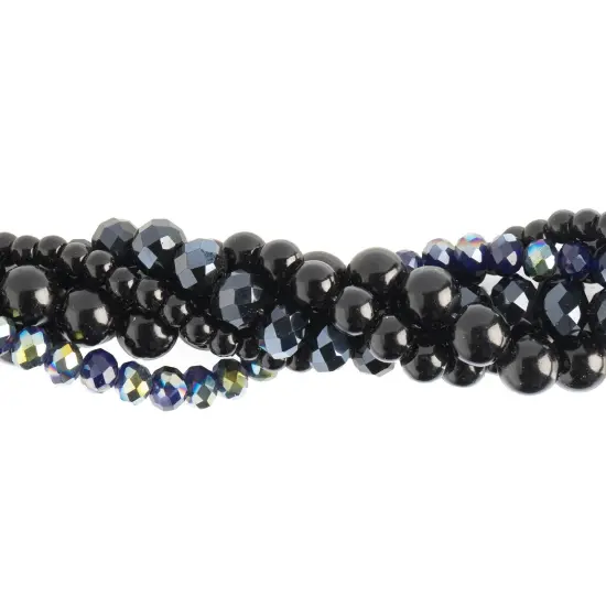 Crystal Lane DIY Black Tulip Twisted Glass & Pearls Beads, 5 Strands {1}
