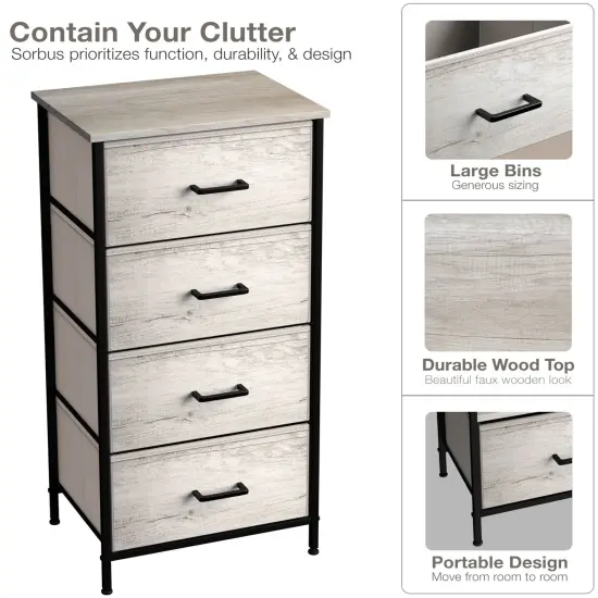 Sorbus Dresser with 4 Drawers - Bedside Furniture & Night Stand End Table Dresser with Steel Frame, Wood Top, Easy Pull Fabric Bins for Home, Bedroom Accessories, Office & Dorm Rustic Beige {3}