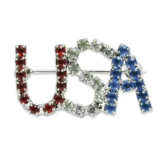 USA Rhinestone Pin - Red, White, Blue 1 3/8" X 7/8" {1}