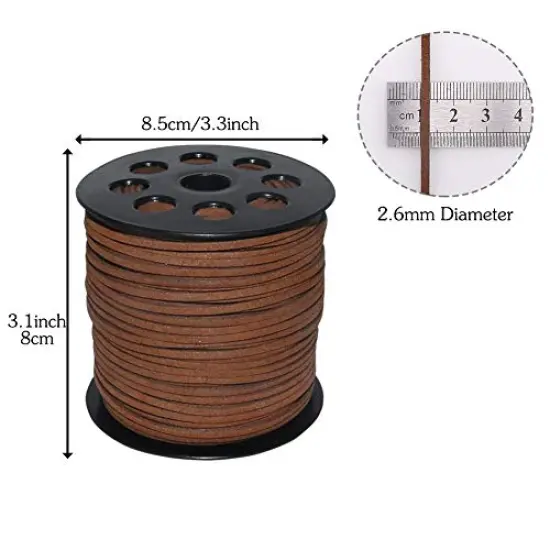 2.6mm Suede Cord, 100 Yards Flat Faux Leather Cord for Jewelry Making, Necklace and Bracelet Making, Dream Catchers and DIY Crafts (Brown) {1}