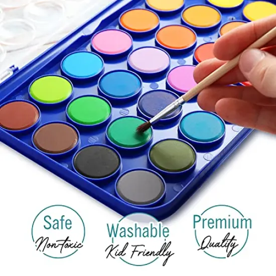 2 Pack Watercolor Paint Set 12 Vivid Colors Includes Watercolour Mixing Palette and 1 Brushe, Perfect For Artists, Beginner Painters, Kids and Adult Painting {4}