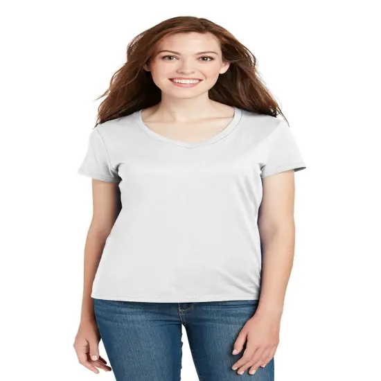 Hanes&reg; Women's Perfect-T Cotton Short Sleeve V-Neck T-Shirt White {1}