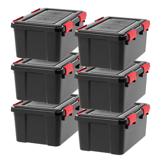 IRIS USA WeatherPro&trade; Bin Tote Organizing Container, Black/Red {1}
