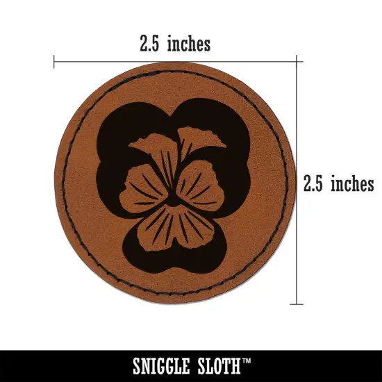Johnny Jump Up Pansy Flower Round Iron-On Engraved Faux Leather Patch Applique - 2.5" Brown {3}