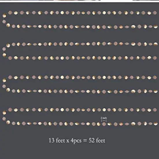 4 strings of 13 feetGlitter Champagne Gold Decorations Paper Circle Dots Garland Party Streamers Bunting Backdrop Hanging Decor Banner/Wedding/Bachelorette/Bridal Shower/Christmas/New Year/Home/Engagement/ {5}