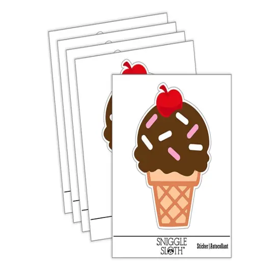 Summer Ice Cream Cone Sprinkles Chocolate Cherry Waterproof Vinyl Phone Tablet Laptop Water Bottle Sticker Set - 5 Pack {2}