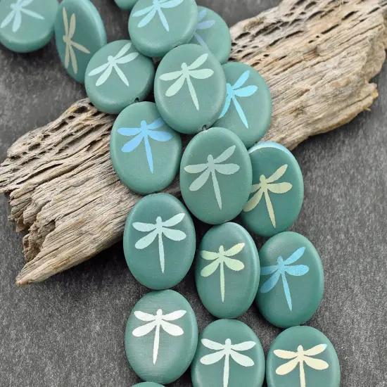 *8* 17mm Opaque Turquoise AB Laser Tattoo Dragonfly Coin Beads {3}