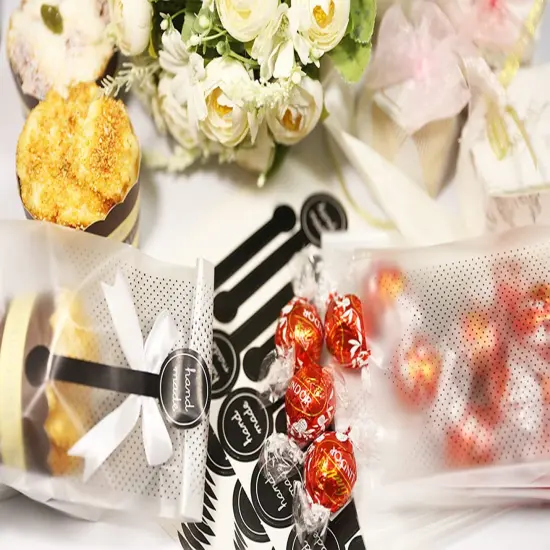 100 Pieces /Pack Translucent Plastic Bags for Cookie,Cake,Chocolate,Candy,Snack Wrapping Good for Bakery Party with Stickers {4}