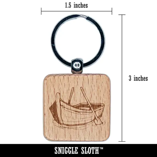 Sketchy Rowboat on the Water with Paddles Engraved Wood Square Keychain Tag Charm {2}