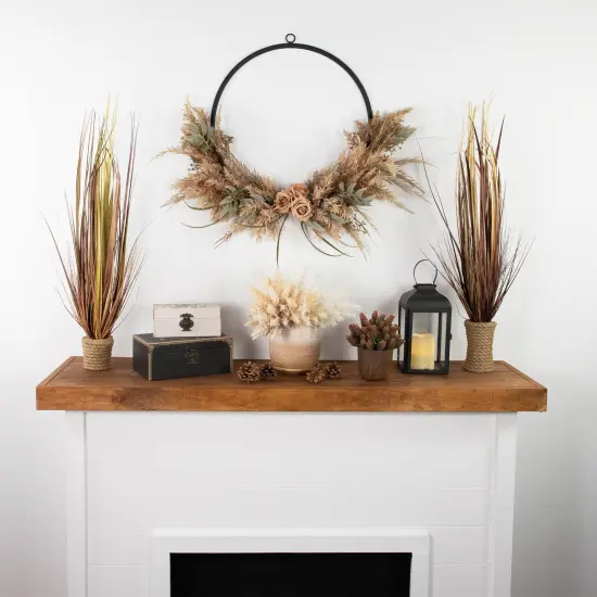 Northlight Fall Harvest Pale Rose and Thistle with Foliage Artificial Wreath, 24-Inch, Unlit Beige {4}