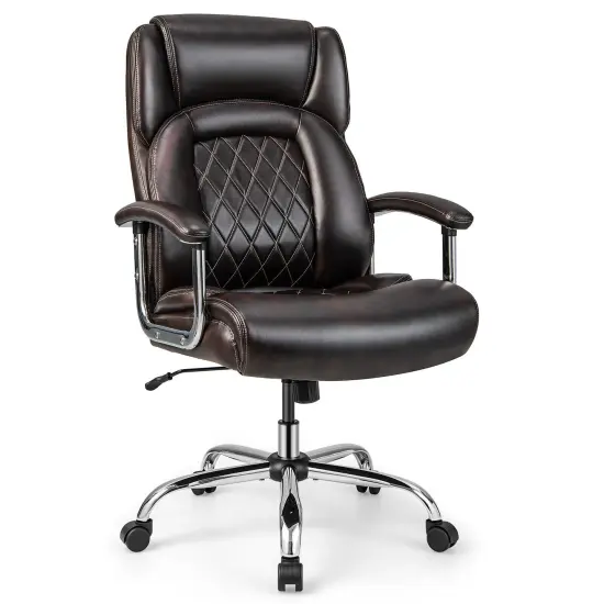 500 Lbs Height Adjustable Office Chair with Metal Base and Extra Wide Seat Brown {6}
