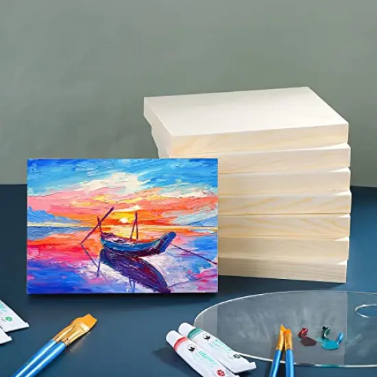 8 Pieces Wood Panels 5 x 7 inch Wooden Canvas Board Unfinished Wooden Panel Boards for Painting, Arts, Pouring Use with Oils, Acrylics {6}