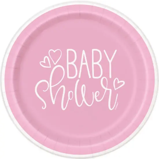 Pink Hearts Baby Shower Round 9" Dinner Plates, 8ct {1}