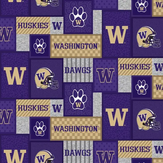 Sykel Enterprises-University of Washington Fleece Fabric-Washington Huskies College Patch Fleece Blanket Fabric-Sold by the yard {1}