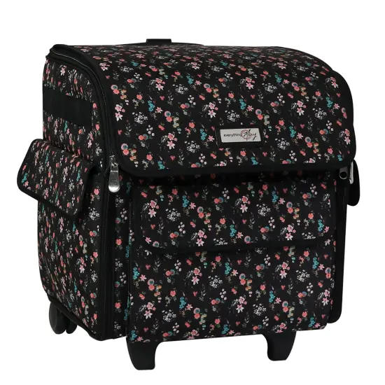 Collapsible Rolling Serger Machine Case, Black Floral {1}