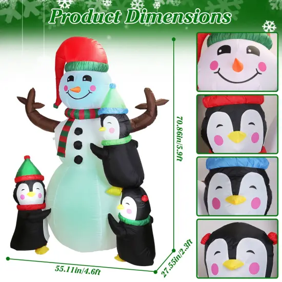 5.9FT Christmas Inflatable Outdoor Decoration Snowman Penguin Blow Up Yard Decoration with Built in LED Light {5}