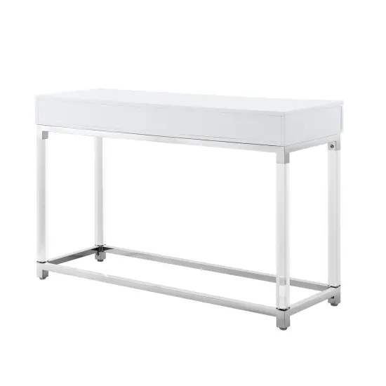 Caspian High Gloss 2 Drawer Acrylic Leg Metal Base Console Table White/Chrome {4}