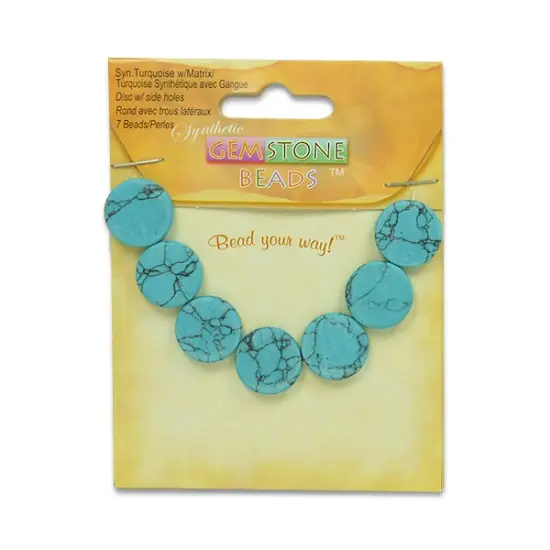6 Packs of Synthetic Turquoise Disk Beads - 15mm - 7 pcs. {1}