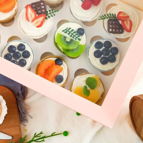 6 Pieces Cupcake Containers with Window, Pink Cupcake Holder with Insert Cupcake Box 12 Count Holding 72 Cupcakes for Valentine's Day Birthday Party Bakery Supplies {6}