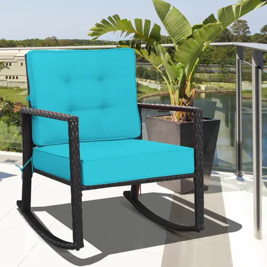 Costway Patio Rattan Rocker Chair Outdoor Glider Rocking Chair Cushion Lawn Turquoise {1}