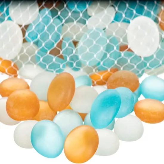 Flat Marbles Vase Filler - 0.68 Lb (70 pcs) Aqua White & Orange Glass Pebbles Vases - Clear Glass Stones for Vases - Flat Glass Marble for craft and Home d&eacute;cor - Aquarium Glass Marble filler {5}