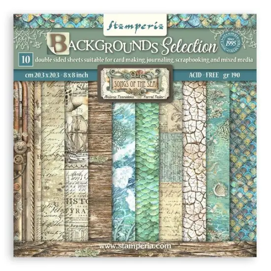 Stamperia Songs Of The Sea Backgrounds 8"X8" Double-Sided Paper Pad {1}