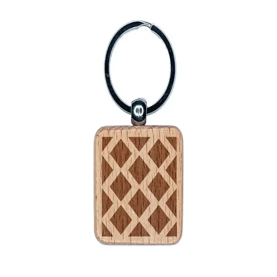 Diamond Zig Zag Pattern Background Engraved Wood Square Keychain Tag Charm {1}