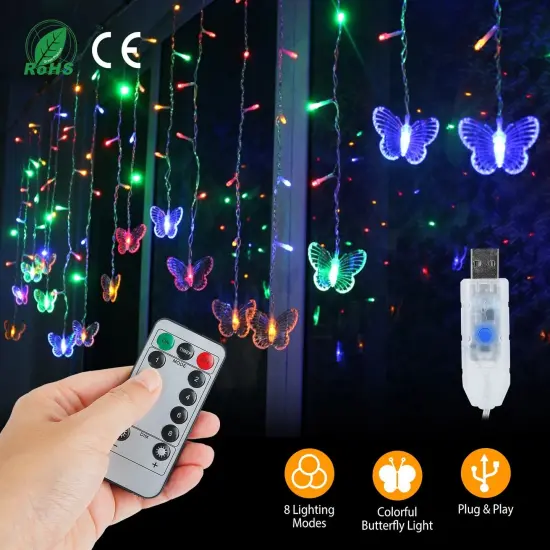 Colorful Butterfly Curtain String Lights USB Powered {3}
