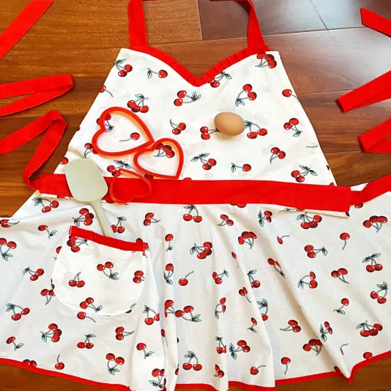 Wrapables Adjustable Flirty Hostess Apron, Sweet Cherries {3}