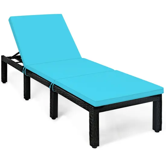 Patio Rattan Lounge Chair Chaise Couch Cushioned Height Adjustable Blue {1}