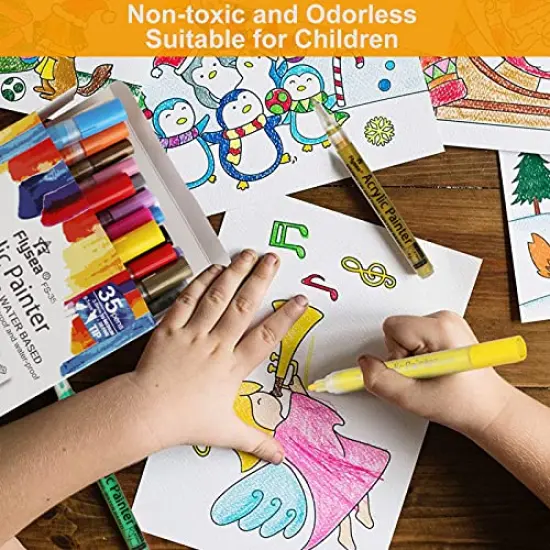 35 Premium Acrylic Paint Marker Pens, Double Pack of Both Extra Fine and Medium Tip, for Rock Painting, Mug, Ceramic, Glass, Wood, Fabric, Canvas, Metal, Pumpkin, DIY Crafts Making Art Supplies {5}