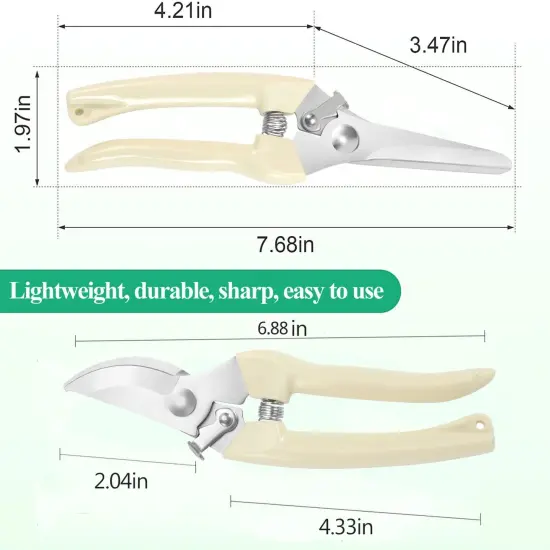 2 Pieces Premium garden shears, meperez pruning scissors gardening tools, pruners for flower, bushes, rose and fruit tree, use for florist, yard and orchard the plant clippers, sharp white steel anvil snips, 2 {1}