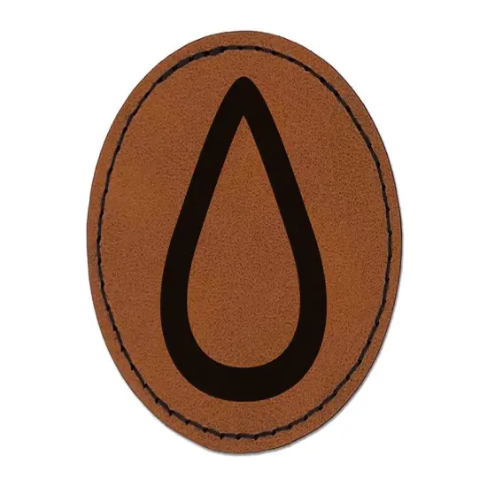 Hydrate Tracker Water Drop Outline Round Iron-On Engraved Faux Leather Patch Applique - 2.5" Brown {1}