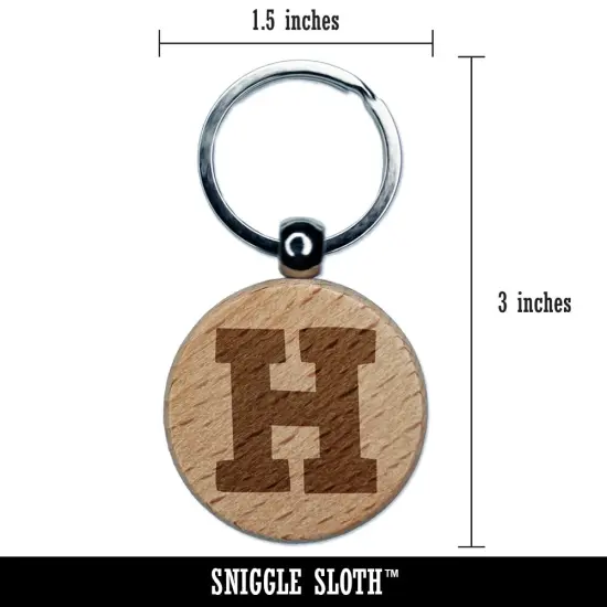 Letter H Uppercase Fun Bold Font Engraved Wood Round Keychain Tag Charm {2}