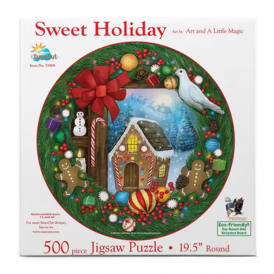 Sunsout Sweet Holiday 500 pc Round Jigsaw Puzzle 71906 {4}