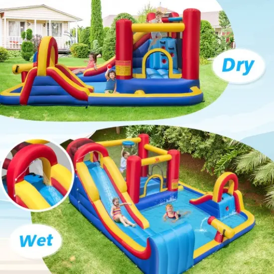 7 in 1 Outdoor Inflatable Bounce House with Water Slides and Splash Pools with Blower {2}