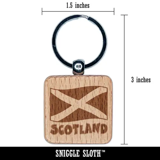 Scotland with Waving Flag Cute Engraved Wood Square Keychain Tag Charm {2}