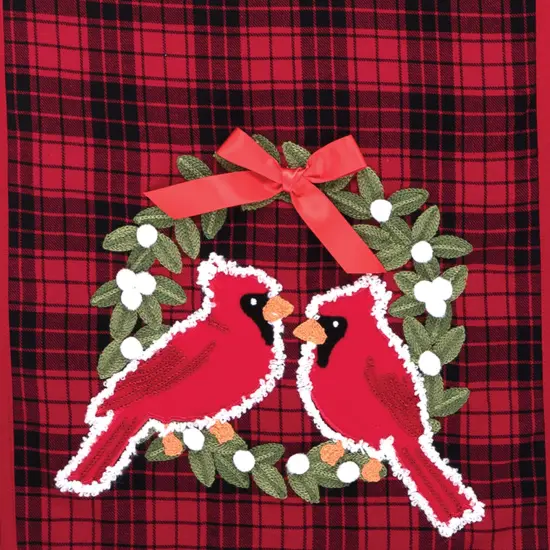 Christmas Holiday Red Cardinal w/ Wreath Red & Black Plaid Cotton Table Runner 13" x 72" {4}