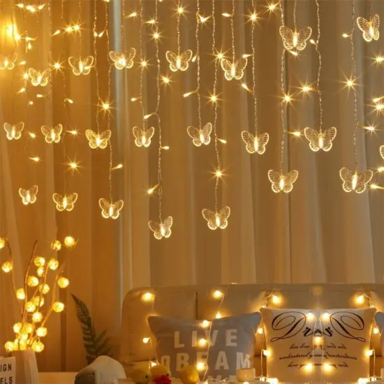 Butterfly Fairy String Curtain Lights for Christmas Party Decor Warm white {1}