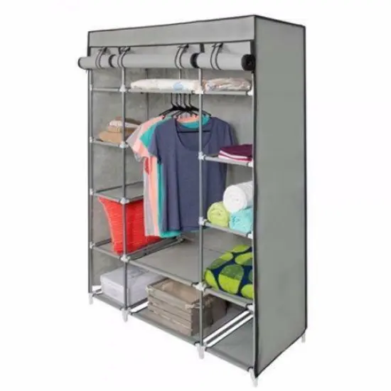 Portable Closet Wardrobe Clothes Rack Storage Organizer. Grey {3}