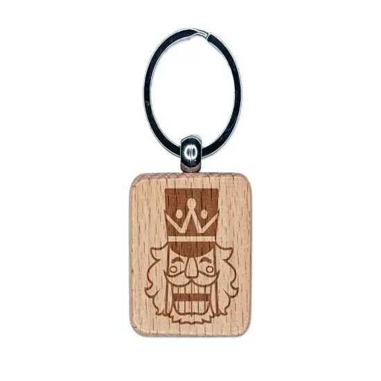 Happy Smiling Christmas Nutcracker Face Engraved Wood Square Keychain Tag Charm {1}