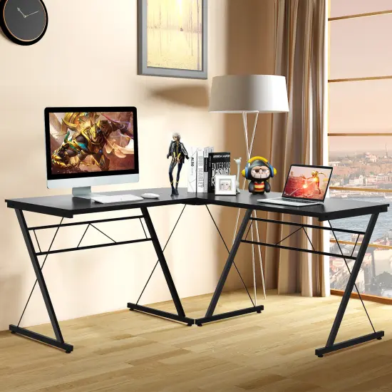 Costway 59'' L-Shaped Computer Table Study WorkstationHome Office Brown\Black {2}