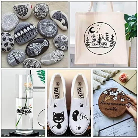 8 PackWhite Paint Pen, 0.7mm Acrylic Paint Pens Acrylic Markers 6 White 2 Black Paint Pens for Rock Painting Wood Canvas Glass Metallic Ceramic Tire Graffiti Paper Drawing, Extra Fine Tip Opaque Ink {5}