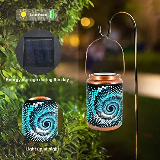 1 Pack Mosaic Solar Lanterns Outdoor Bohemian Solar Lantern Outdoor Waterproof Blue Mosaic Table Light Turkish Moroccan Lamp Mosaic Decorations Yard Patio Table Decor for Garden {3}