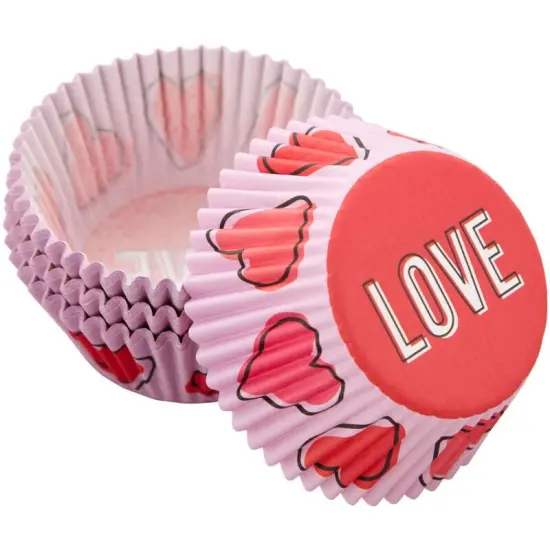 Red and Pink Hearts &ldquo;Love" Valentine's Day Cupcake Liners, 75-Count {1}