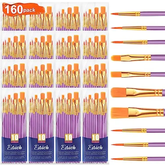 Acrylic Paint Brushes Set, 16Packs / 160 Pcs, Suitable for Acrylic, Oil, Watercolor,Rock Body Face Nail Art,Perfect Suit of Art Painting, Best Gift for Kids Adult Drawing, Purple {1}